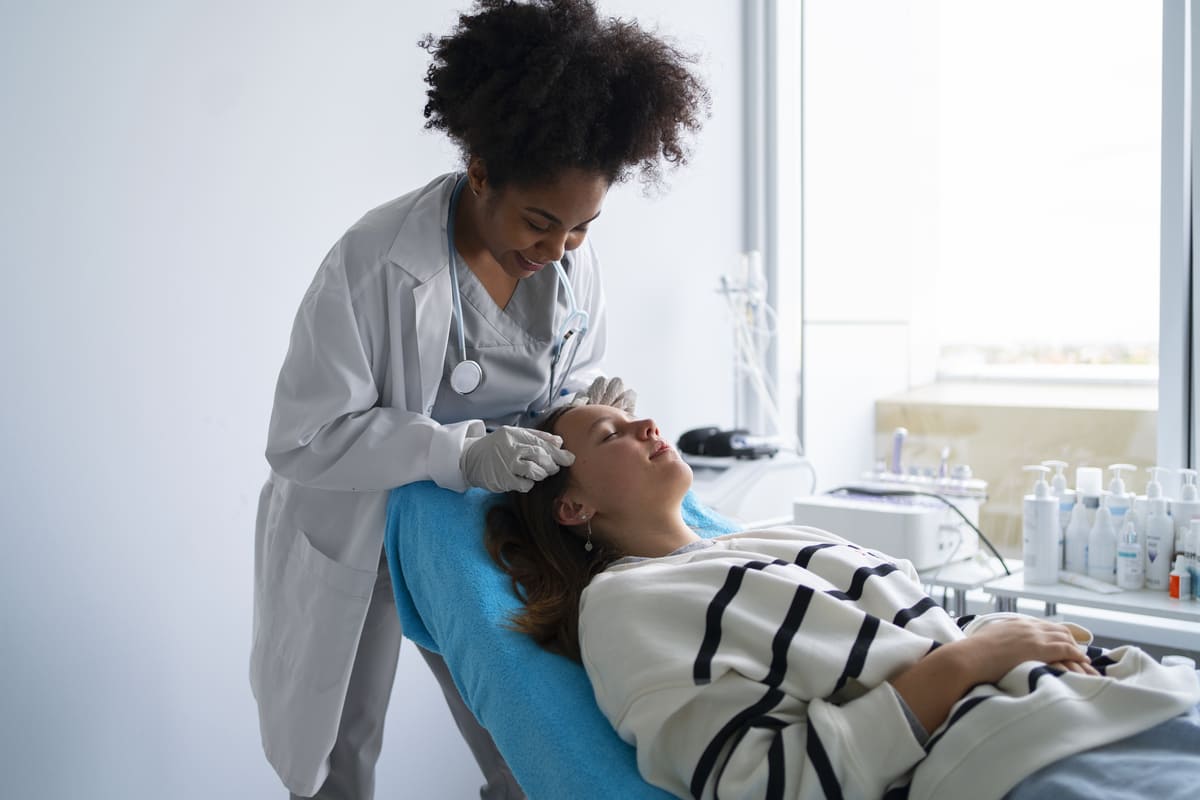 carreira-na-estetica Carreira na estética: na imagem, vemos uma profissional de estética avançada atendendo uma pessoa.